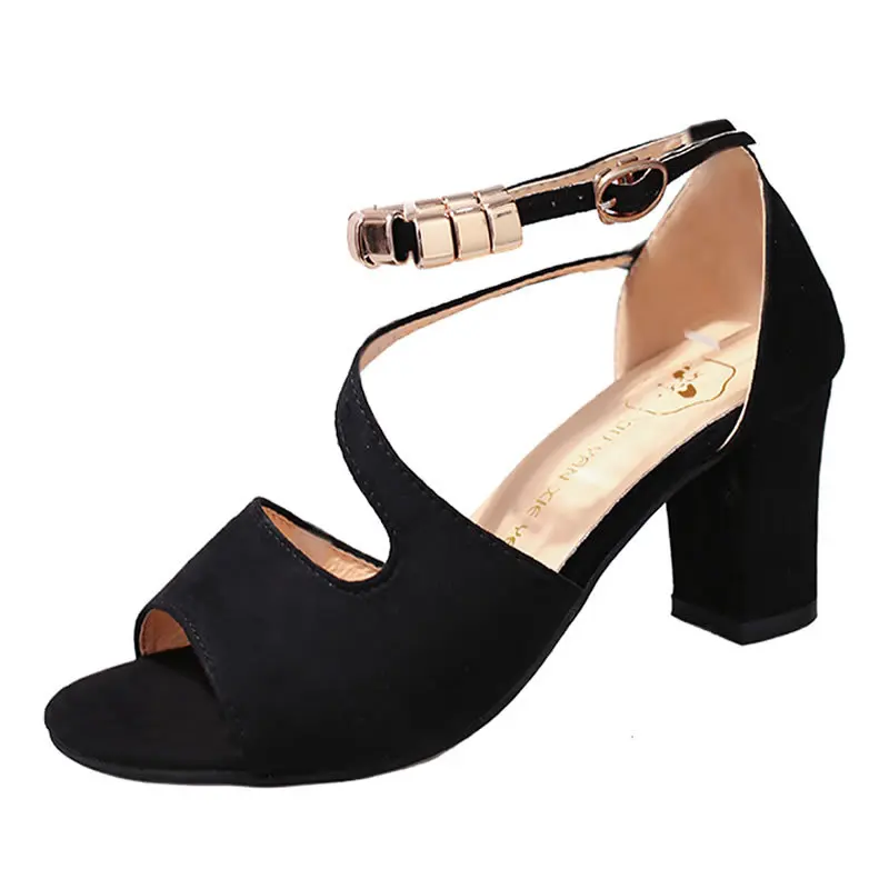 Summer Women Sandals Open Toe Women's Sandles Thick Heel Pumps Shoes Korean Style Gladiator High Peep Zapatos 559