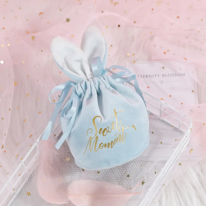 

Creative Easter Bunny Ears Velvet Bag Gift Chocolate Candy Bag Valentine's Day Wedding Birthday Party Portable Cloth Storage Bag