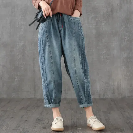 

Women's Straight Jeans Women 2020 Spring New Casual Splicing Nine Pant Loose Harem Pants Girls Bottoms