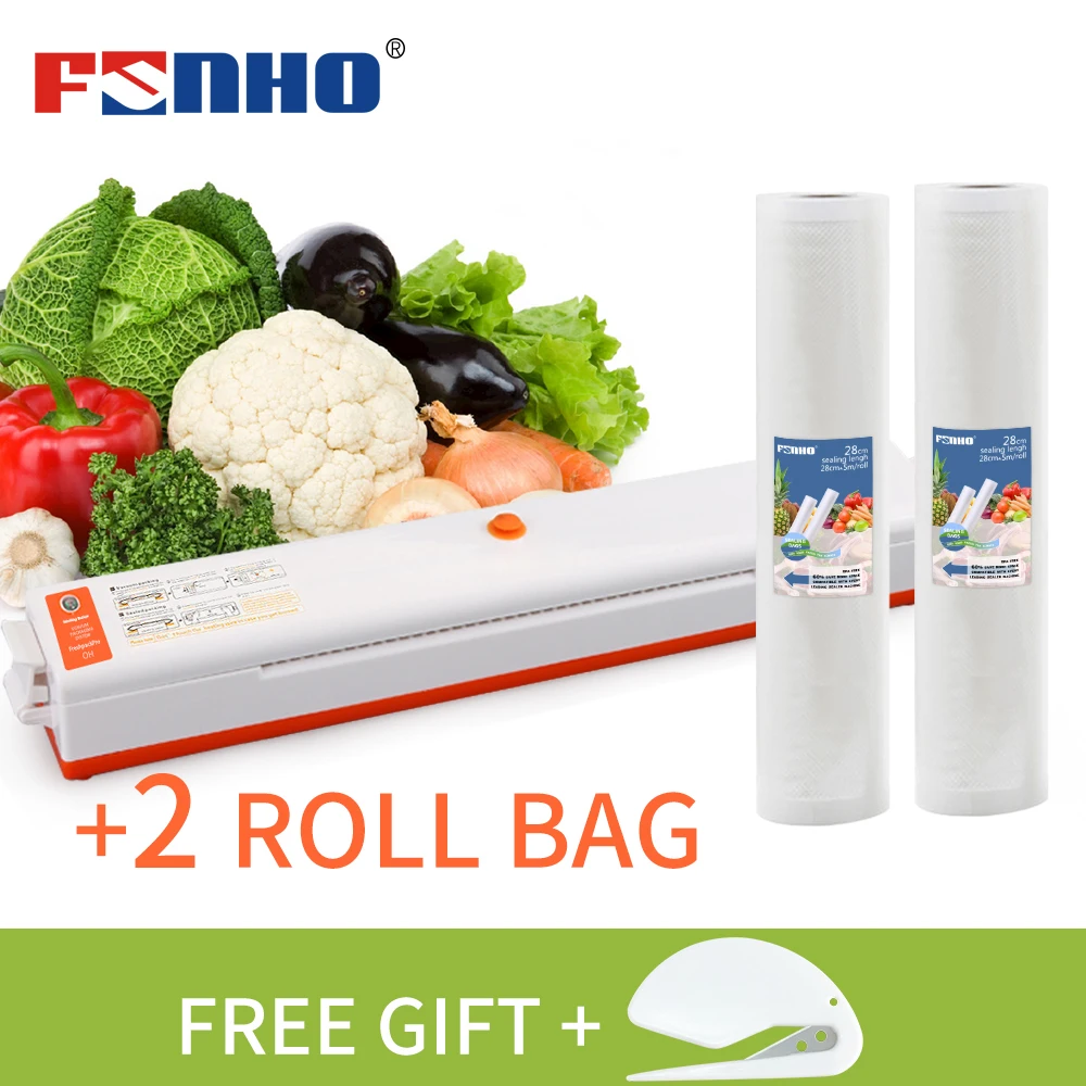 

FUNHO 220V/110V Food Vacuum Sealer Packaging Machine including 10Pcs bag Household Electric Automatic Vacuum Saver 2 rolls Bags