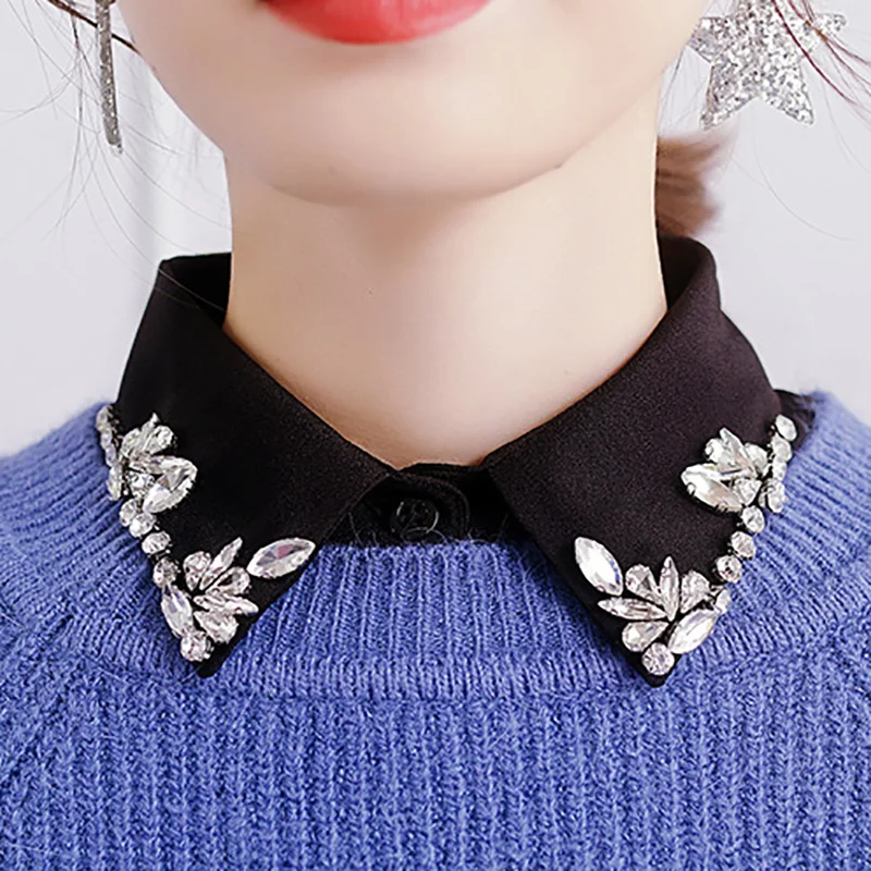 Рубашка со съемным воротником Женский накладной воротник с камнями шифоновая