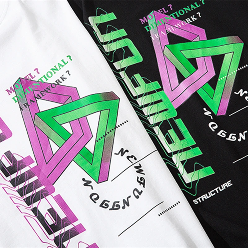 

Men's Cotton T-Shirt Brand Geometric Figure Printing Men High Quality Male Street Style Loose T Shirts Tops