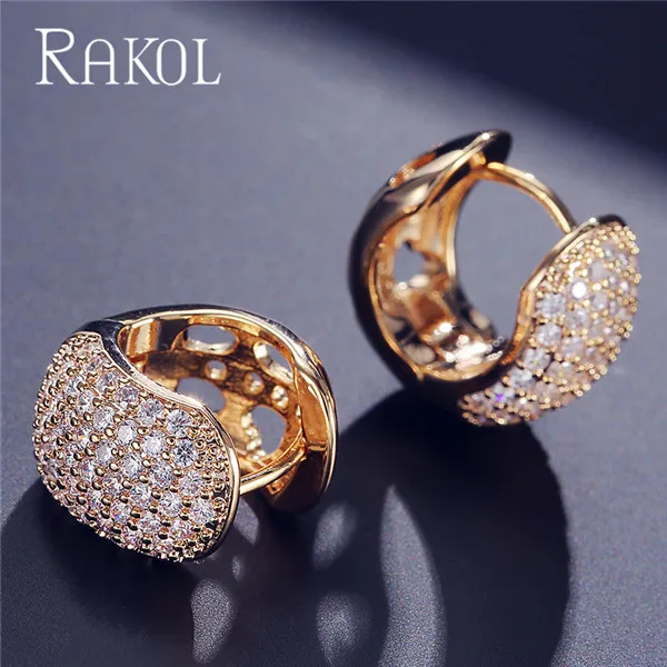 Gold Color RAKOL queen AAA циркония кристалл белый цвет маленькие милые серьги-кольца для женщин Роскошные свадебные украшения подарок на день рождения RE0599K - Окраска металла: Gold Color