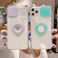 slide camera lens protection shockproof case for iphone 12 mini 11 pro max x xr xs 8 7 plus soft tpu shell ring stand back cover