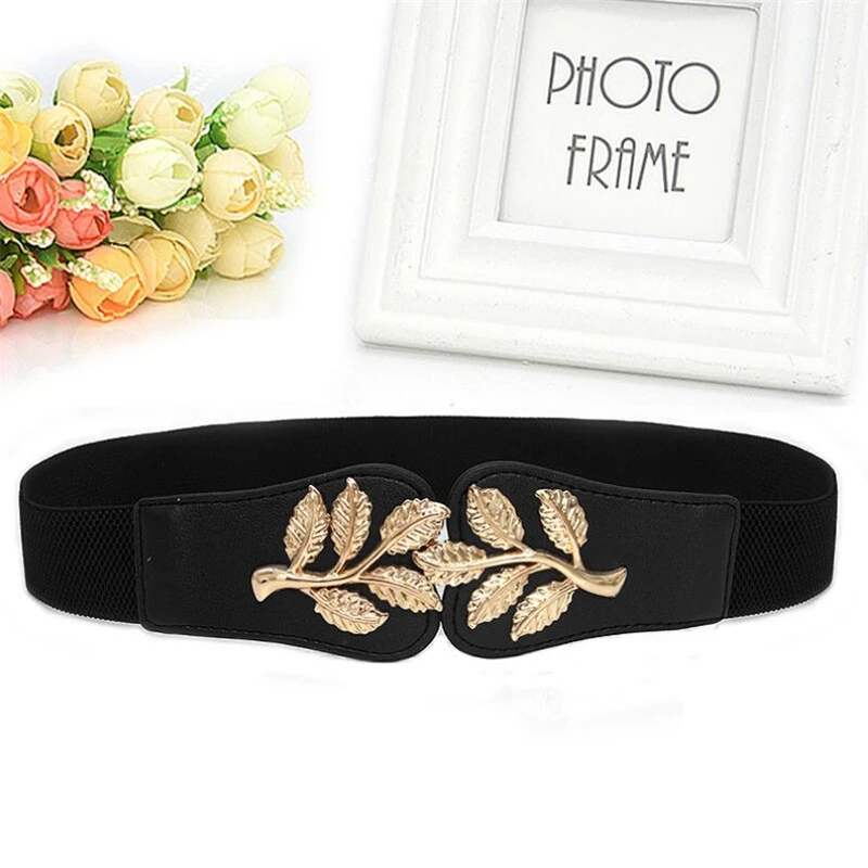 Новый Модный Эластичный ремень с металлической пряжкой в форме листа для женщин