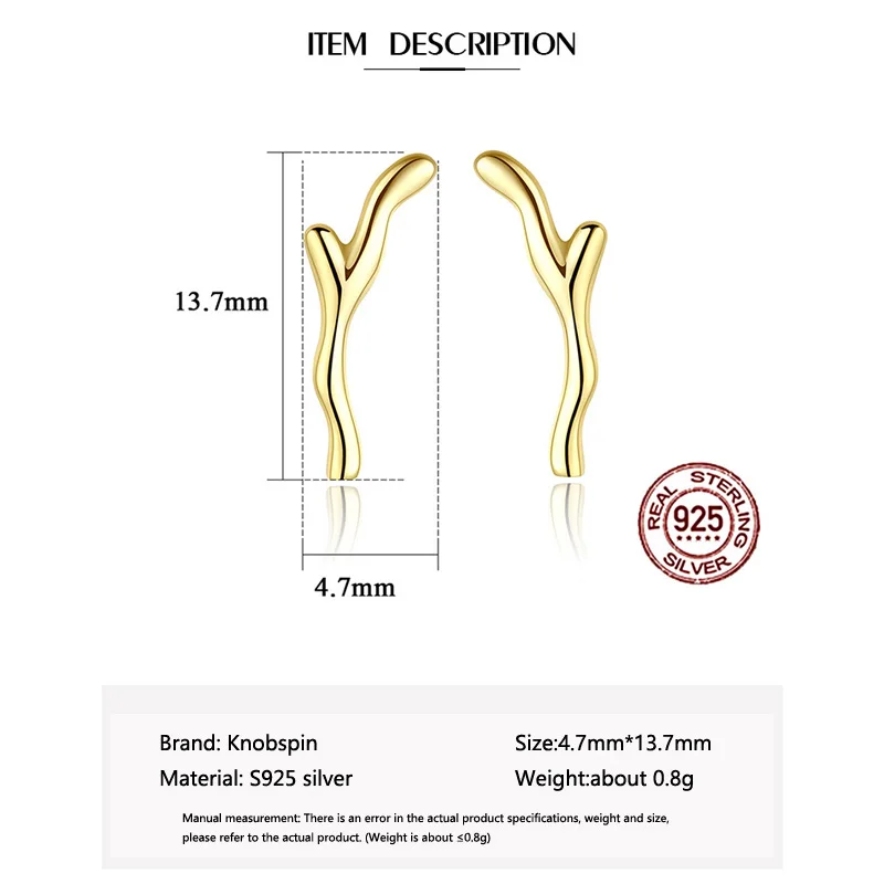 

Knobspin 100% 925 Sterling Silve 2021 New Fashion Luxury Golden Geometric Branches Gifts For Women Earrings Fine Jewelry Holiday