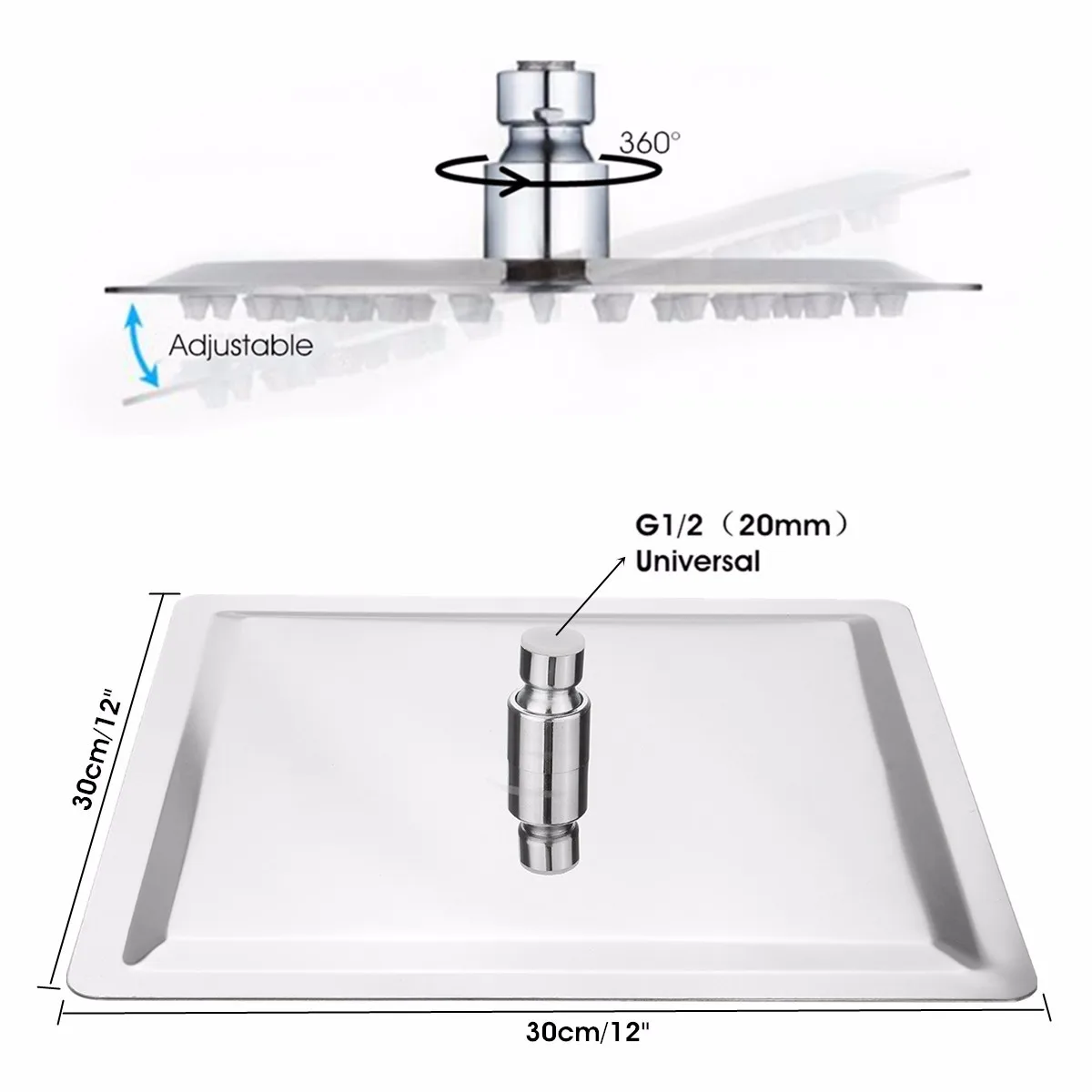 

12 inch Stainless Steel Shower Head Square or Round Top Rainfall Head Shower Chromed Mirror Shower Faucet For Bathroom