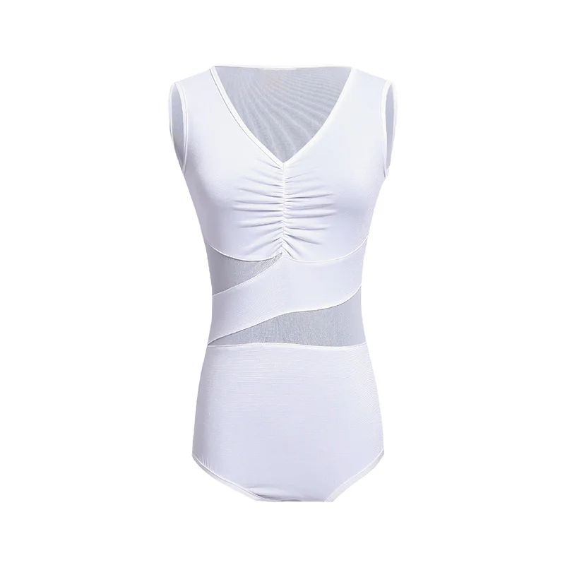 

Latin Dance Top Adults Sleeveless Mesh Through Bodysuit Samba Rumba Tango Cha Cha Practice Show Shirts Women Dancewear DNV11814