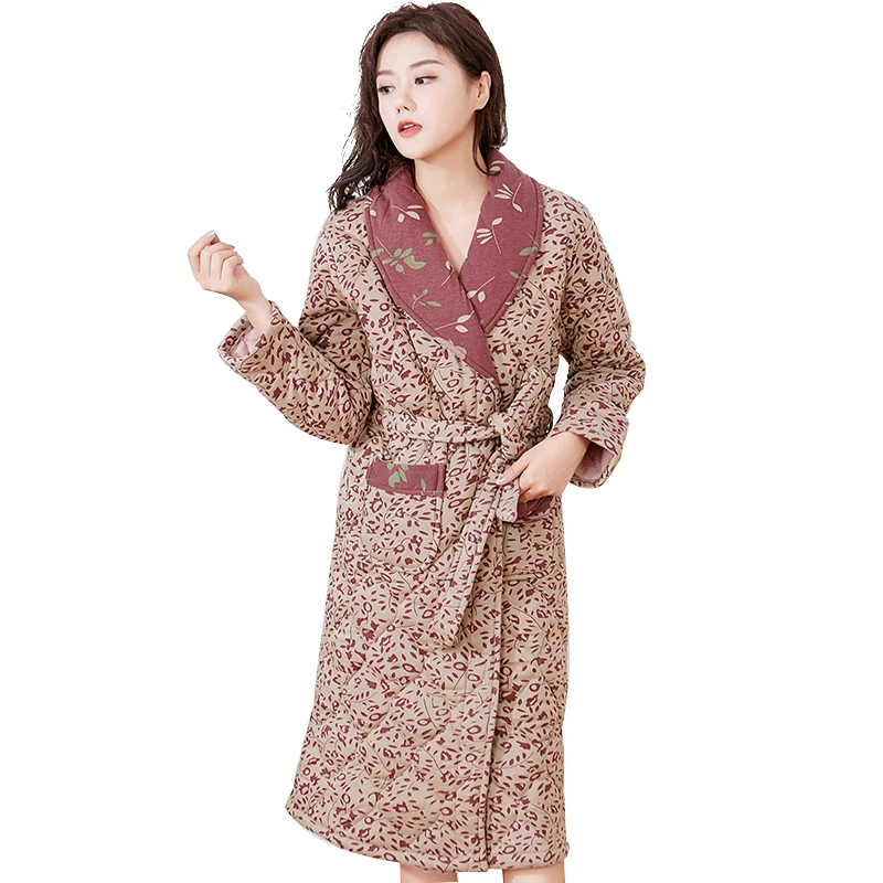 

M-3XL Women Robe Winter Warm Cotton Quilted Women's Bathrobe Nightgown Dressing Gown Sleepwear Female Home Clothing