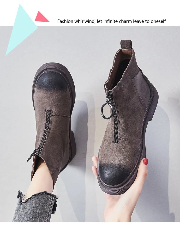 Botas mujer в стиле ретро; ; повседневная обувь; Ботинки martin; женские модные брендовые ботильоны из натуральной кожи с заклепками; Цвет Черный