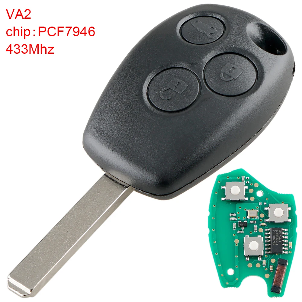 

433Mhz 3 Buttons Car Remote Key Fob with PCF7946 Chip/VA2 Blade Fit for Renault / Kangoo II / Clio III Auto