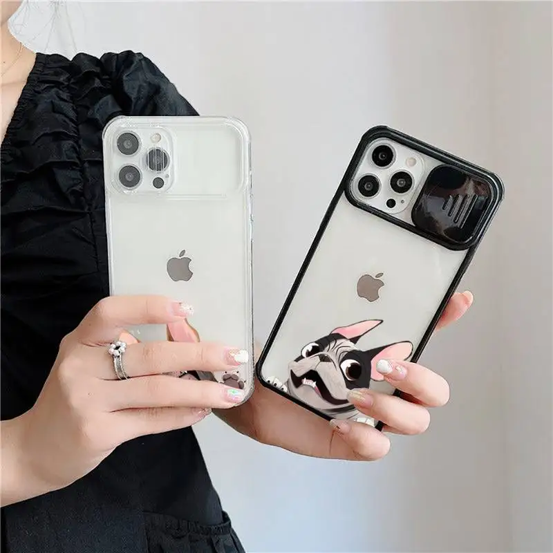 

Cute Pug Dog French Bulldog Phone Case For iPhone 7 8 11 12 X XS XR MINI Pro Max Plus Slide Camera Lens Protection