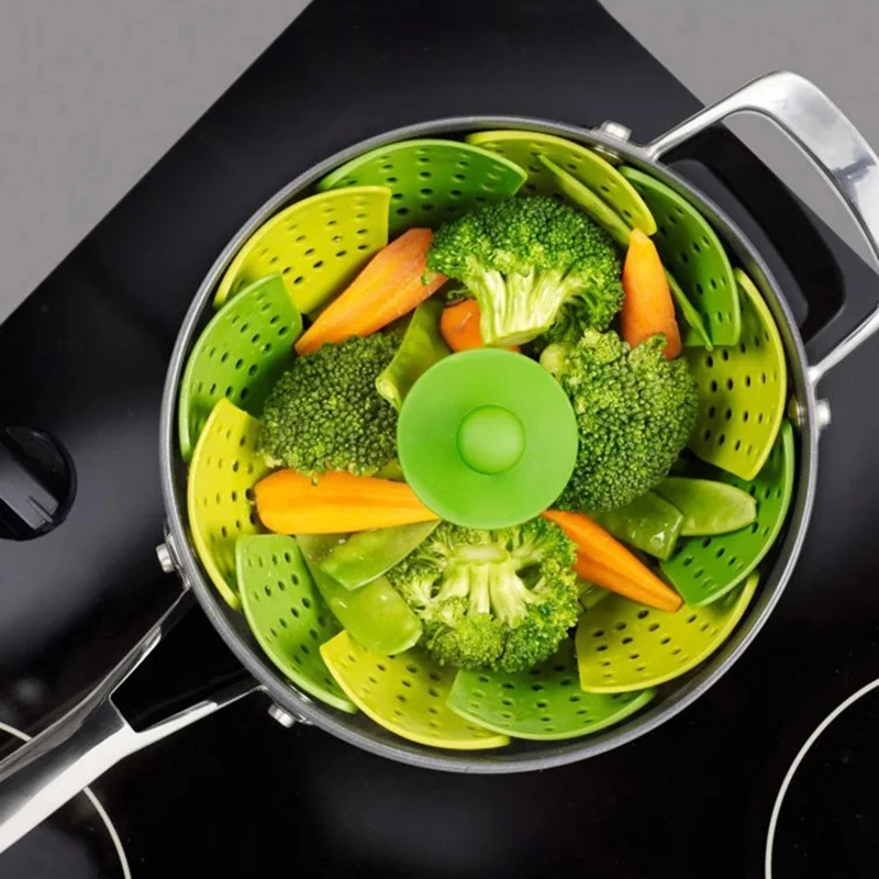 

Cookware Plastic Steaming Food Basket Mesh Silicone Faucet Steamer Folding Food Vegetable Vapor Cooker Dish Foldable Steamer