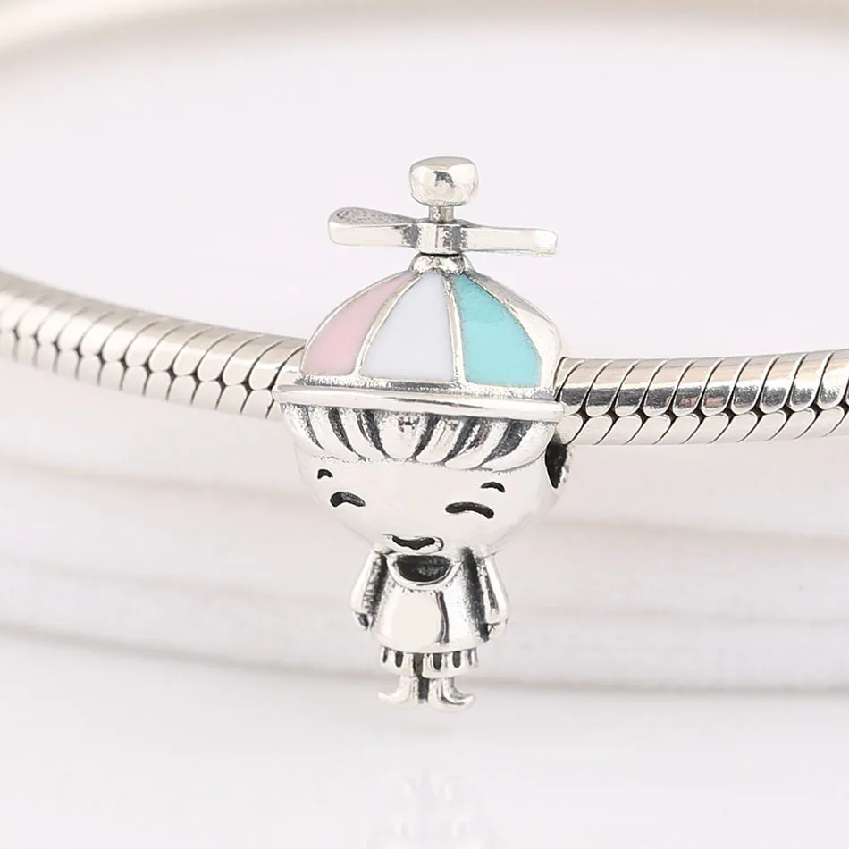 

Authentic S925 Mixed Enamel Propeller Hat Boy Bead Charm fit Lady Bracelet Bangle DIY Jewelry