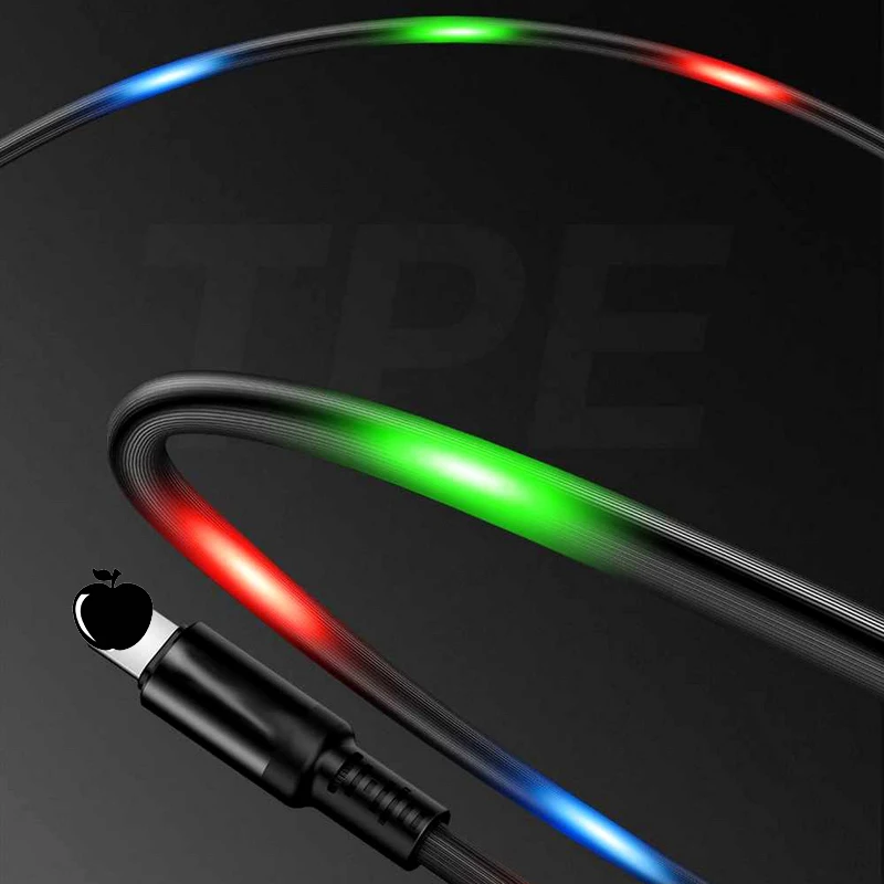 Новый Тип C светодиодный кабель вспышка USB SR Синхронизация данных танцевальный