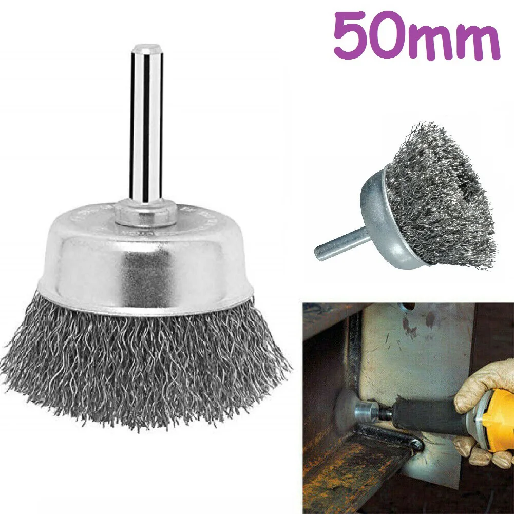 

50mm Wire Cup Brushes For Drills Steel Brass Coated Rust Paint Remover