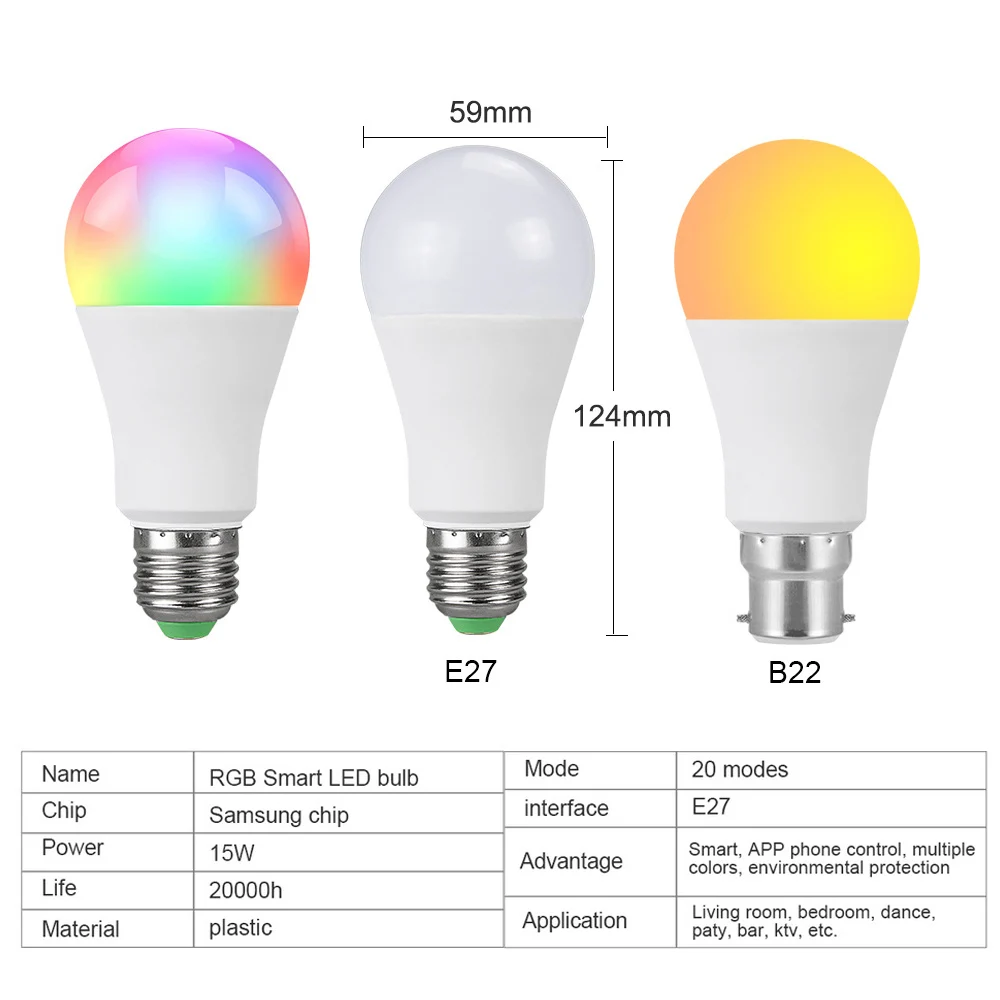 Светодиодные лампы меняющие цвет затемняемая Смарт лампочка с Bluetooth для дома