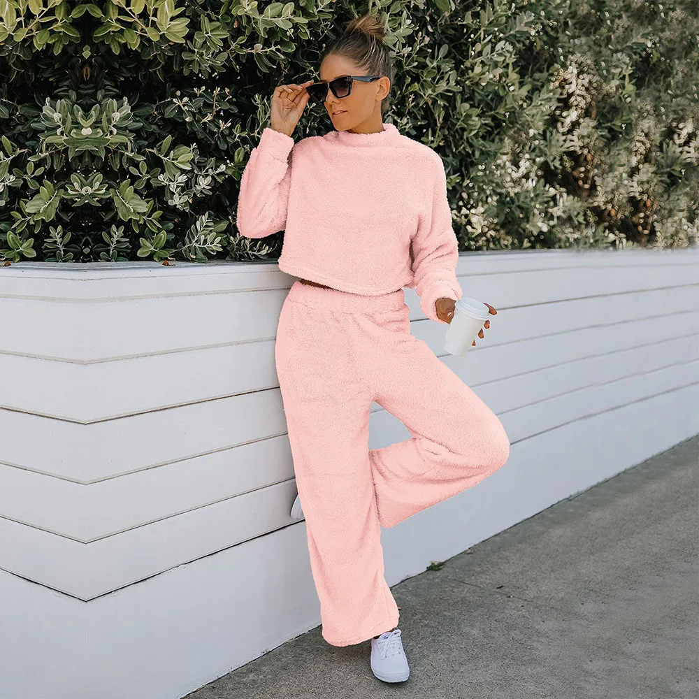 

Women's Autumn New Trouser Suit Casual Fashion Commuter Simple Style Solid Color Long-sleeved Short Top Two-piece Home Sets