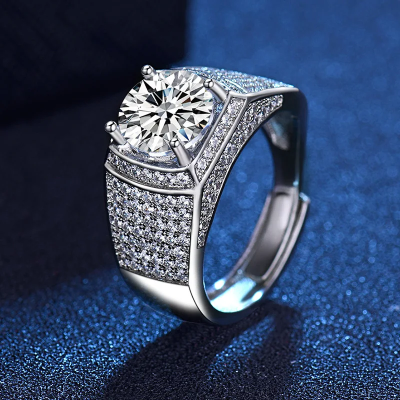 

Trendy Men Ring 925 Silver Jewelry Accessories Inlaid Cubic Zirconia Gemstones Open Finger Rings for Male Wedding Promise Party