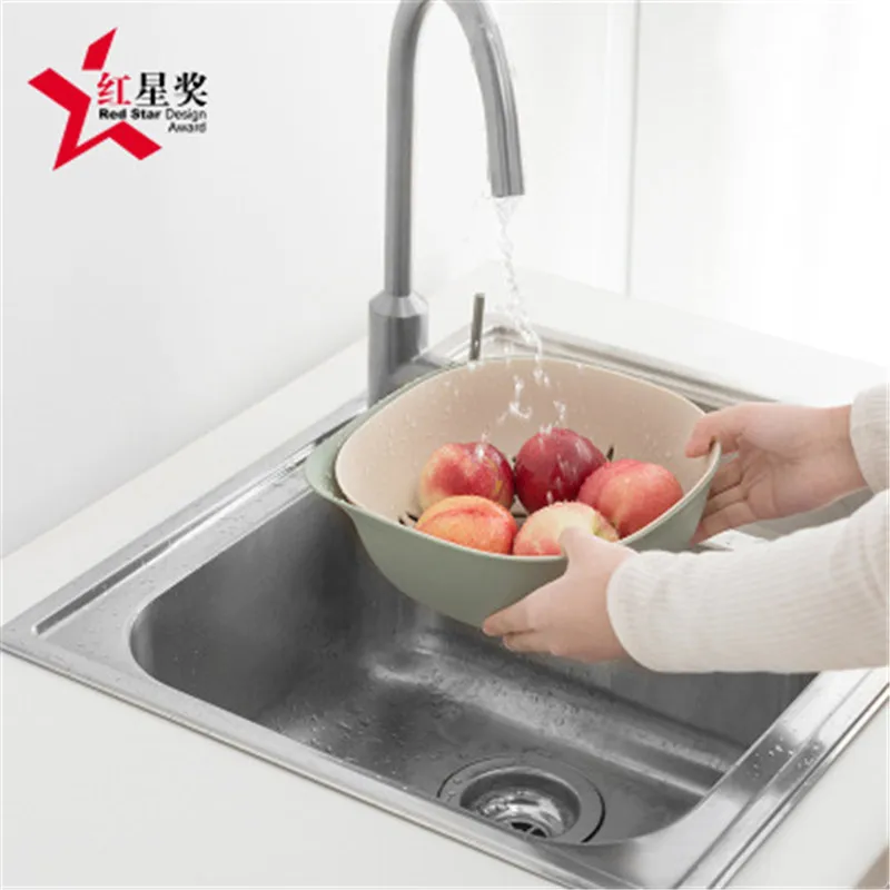 Двойной Пластиковый умывальник кухонная корзина для мытья фруктов фруктовая