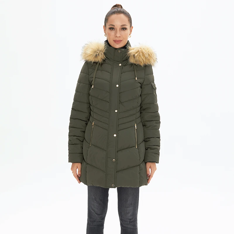 

Женский утепленный пуховик средней длины, пальто с большим меховым воротником и капюшоном на белом утином пуху, размеры от S до 2XL, 2021