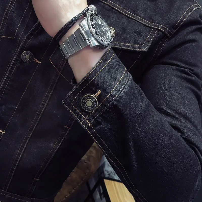 Зимняя Мужская модная джинсовая куртка повседневная брендовая приталенная