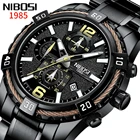 Мужские кварцевые часы-хронограф NIBOSI с ремешком из нержавеющей стали, черные наручные часы для мужчин, часы с календарем и датой, мужские часы
