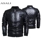 Мужская кожаная куртка, повседневная кожаная куртка с воротником на молнии, мужская деловая зимняя мотоциклетная куртка из искусственного меха