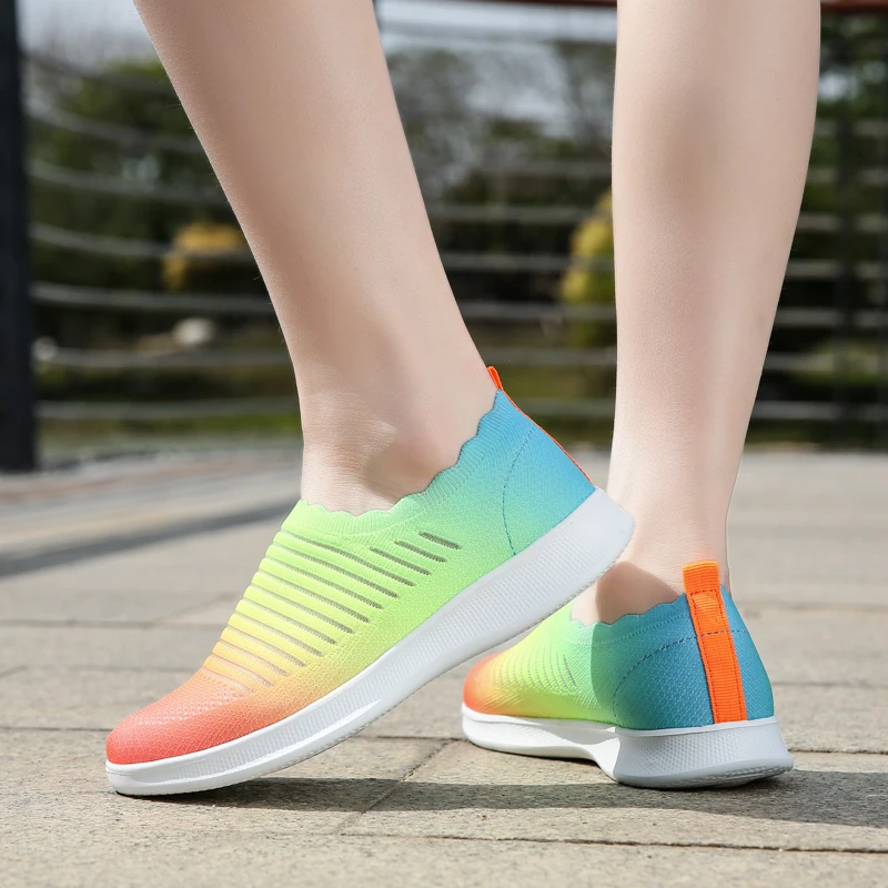 

Cheap Rainbow Sock Shoes Women Sneakers Breathable Knit Slip On Flats Shoes Women Loafers Ultralight Summer Shoes For Women 2021