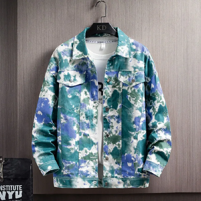 

Cotton Tie-dye Denim Jacket Men's Fashion Casual Camouflage Denim Jackets Mens Streetwear Korean Loose Hip-hop Bomber Jacket Men