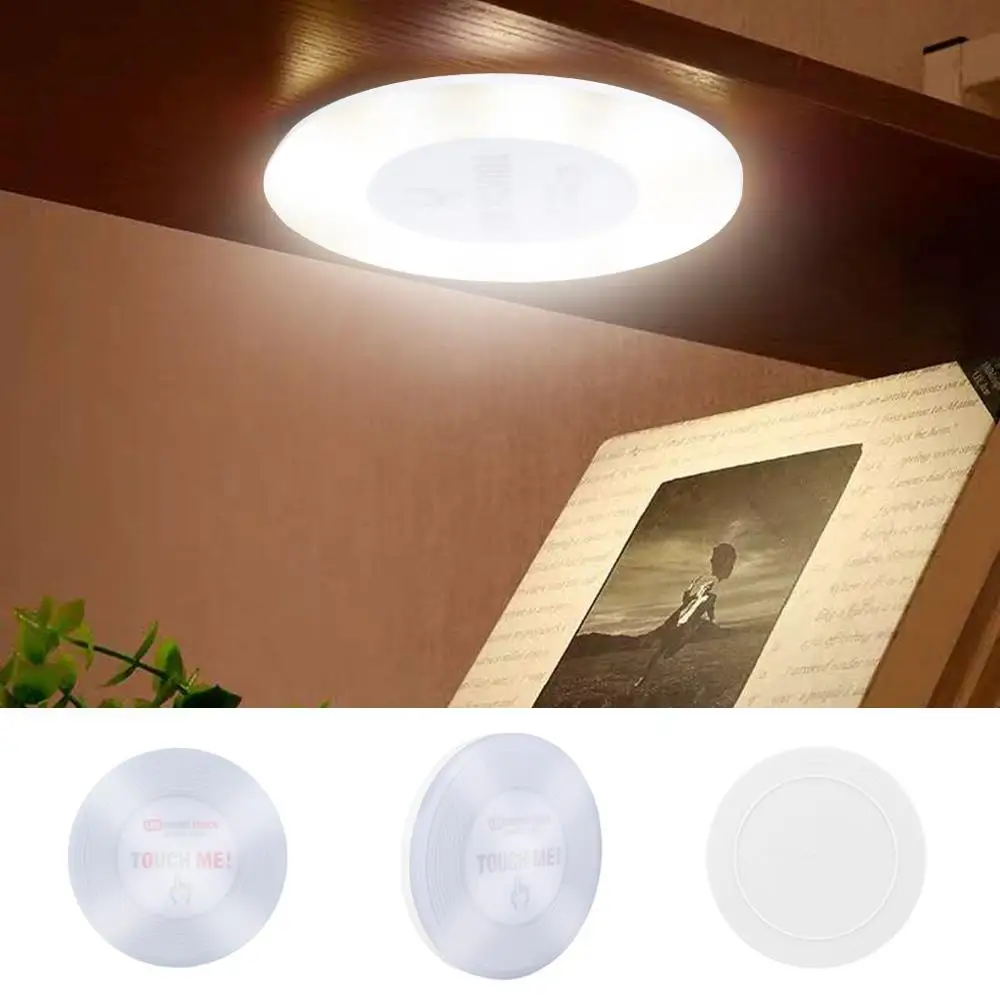 

Ночсветильник с сенсорным управлением и 6 светодиосветодиодный, круглая лампа на батарейках для шкафа, чулана, комнатное украшение