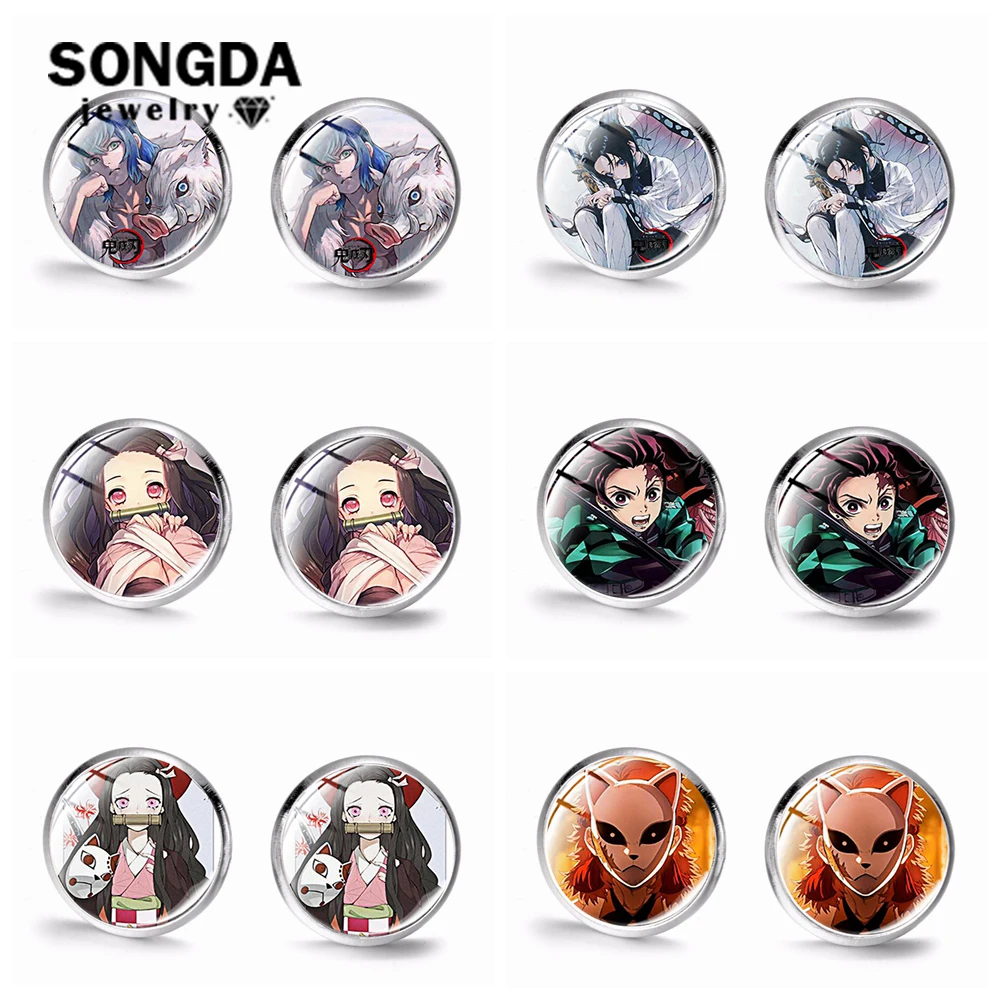 SONGDA Горячая Аниме Kimetsu без Yaiba серьги прозрачные стеклянные гвоздики с