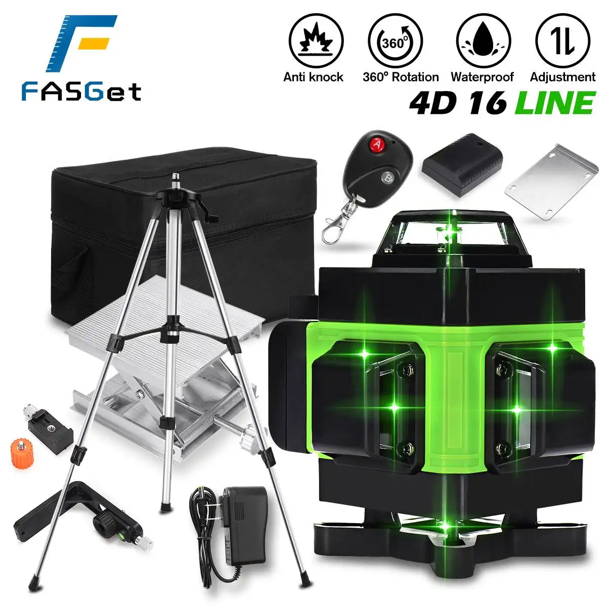 

360 Horizontal And Vertical 4D 16 Lines Laser Level Green Line Auto Self Leveling Cross Line Remote Control Green Laser Levels