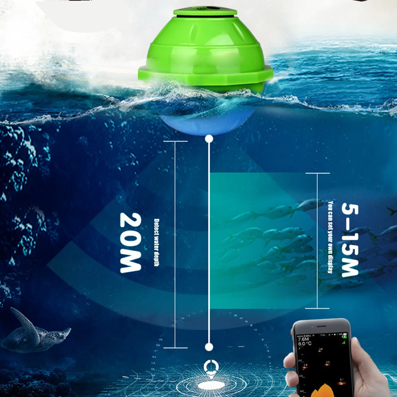 Smart sonar WiFi wireless portable fish detector visual fishing device compatible with IOS Android xr-hot | Спорт и развлечения