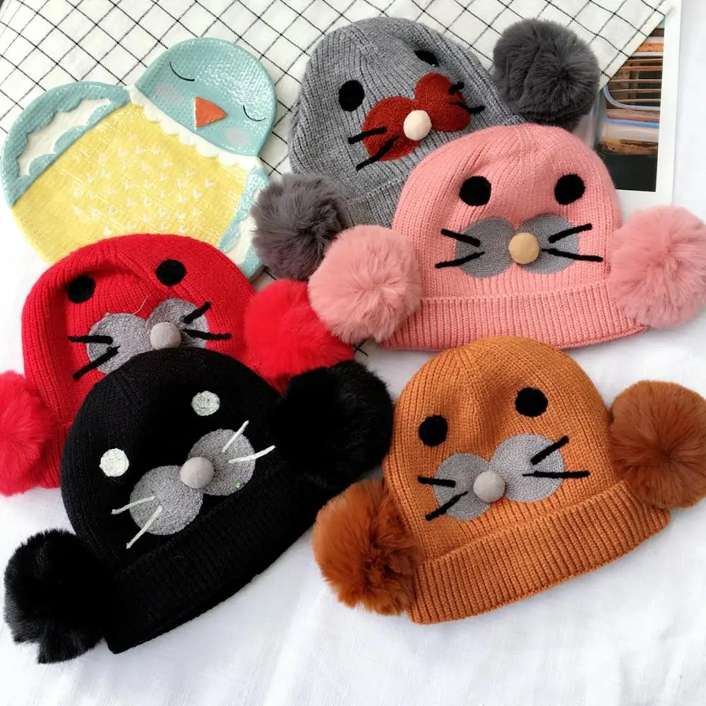 

Kids Children Child Baby Skullies Beanies Boy Girl Hat Cap Winter Solid Cartoon Seal Ear Warm Pompom Elastic Fashion Accessories