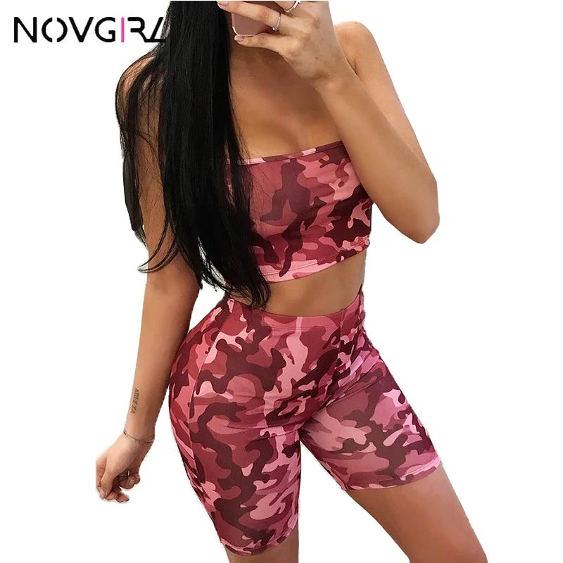 Женский Камуфляжный костюм Novgril спортивный из двух предметов короткий топ на