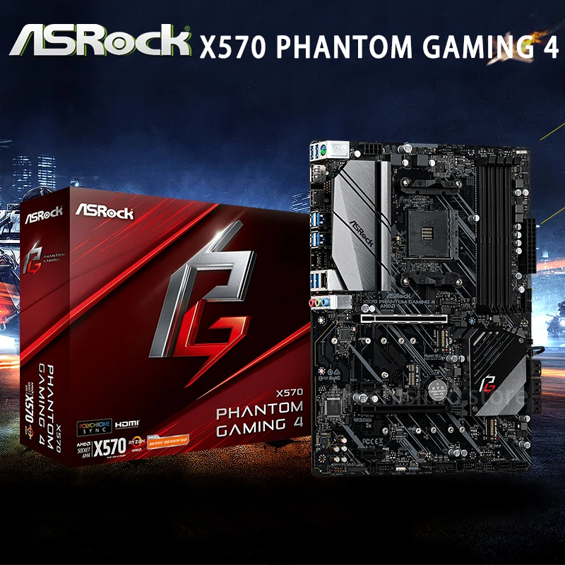 Verkaufen ASRock X570 Phantom Gaming 4 Motherboard AMD X570 DDR4 128GB PCI-E 4,0 Desktop X570 Placa-Mãe AM4 Display Port ATX Neue