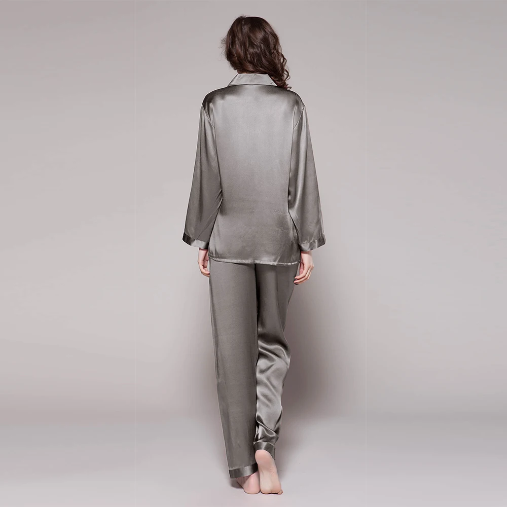 LILYSILK Autumn Women 22 Momme Silk Pajama Set Femme Plain 2 Pieces Button Front Home Pants Suits Ladies Overalls Free Shipping