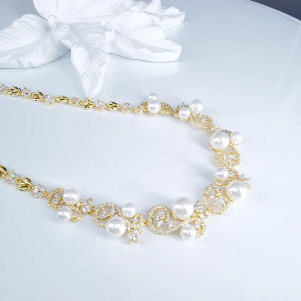 2020new fashion luxury shellpearl CZ Циркон золотое ожерелье серьги набор свадебный банкет