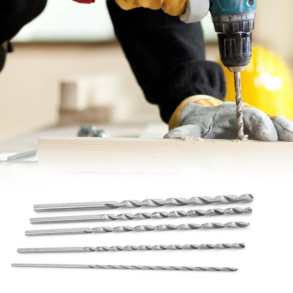 

5Pcs Twist Drill Bit Lengthened Fast Chips Removal Round Shank Professional Twisted Drilling Bit Group for Tapping