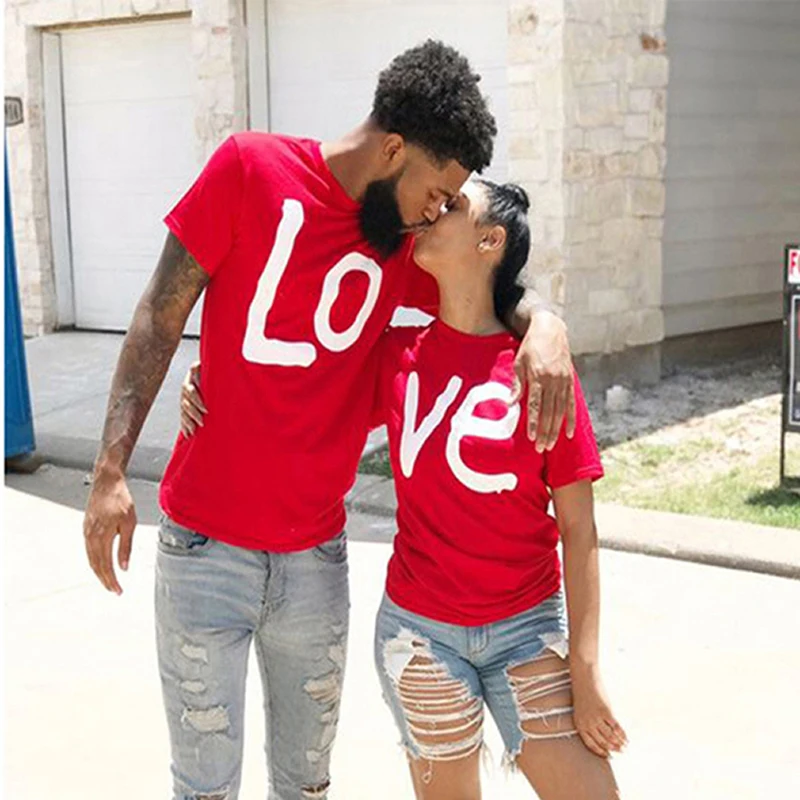 

Couple T-shirt Summer Couple LOVE Printed Clothes Couple Tshirt Christmas Casual Cotton Short Sleeve Tees Brand Loose Couple Top