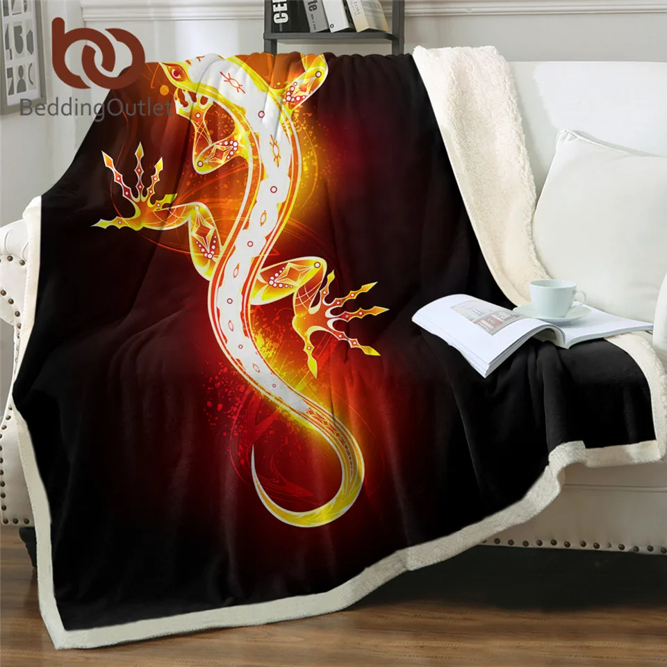 BeddingOutlet Golden Salamander Bed Blanket Fire Flame Custom Blanket Artistic Luxury Fluffy Blanket Lizard Black Soft Bedspread