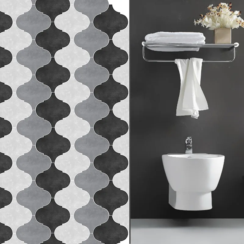 Черно-белые водонепроницаемые наклейки на пол для ванной комнаты самоклеющиеся