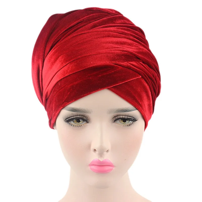 

Velvet headtie long tail cap head scarf hat
