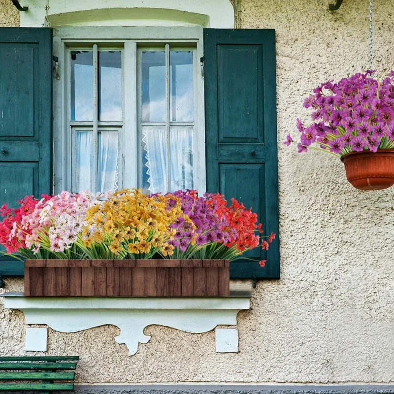 

20 Bundles Artificial Flowers Outdoor Fake Flowers Plastic Greenery Shrubs Garden Porch Window Box Decor