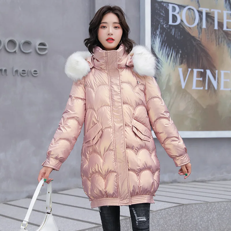 Shiny And Colorful Mid-Length Jacket Women Winter 2022 New Parka Korean Fashion Loose And Thick Cotton Female Jacket TYJTJY