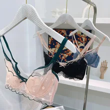 Verão menina lingerie plus size orelhas de coelho cristal copo fino feminino reunir rendas respirável sutiã de peito ajustável conjunto (3)