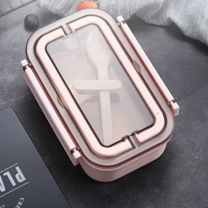 

304 Stainless Steel Double Insulated Lunch Box with Handle Portable Single Layer Sealed Lunch Box with Fork Spoon