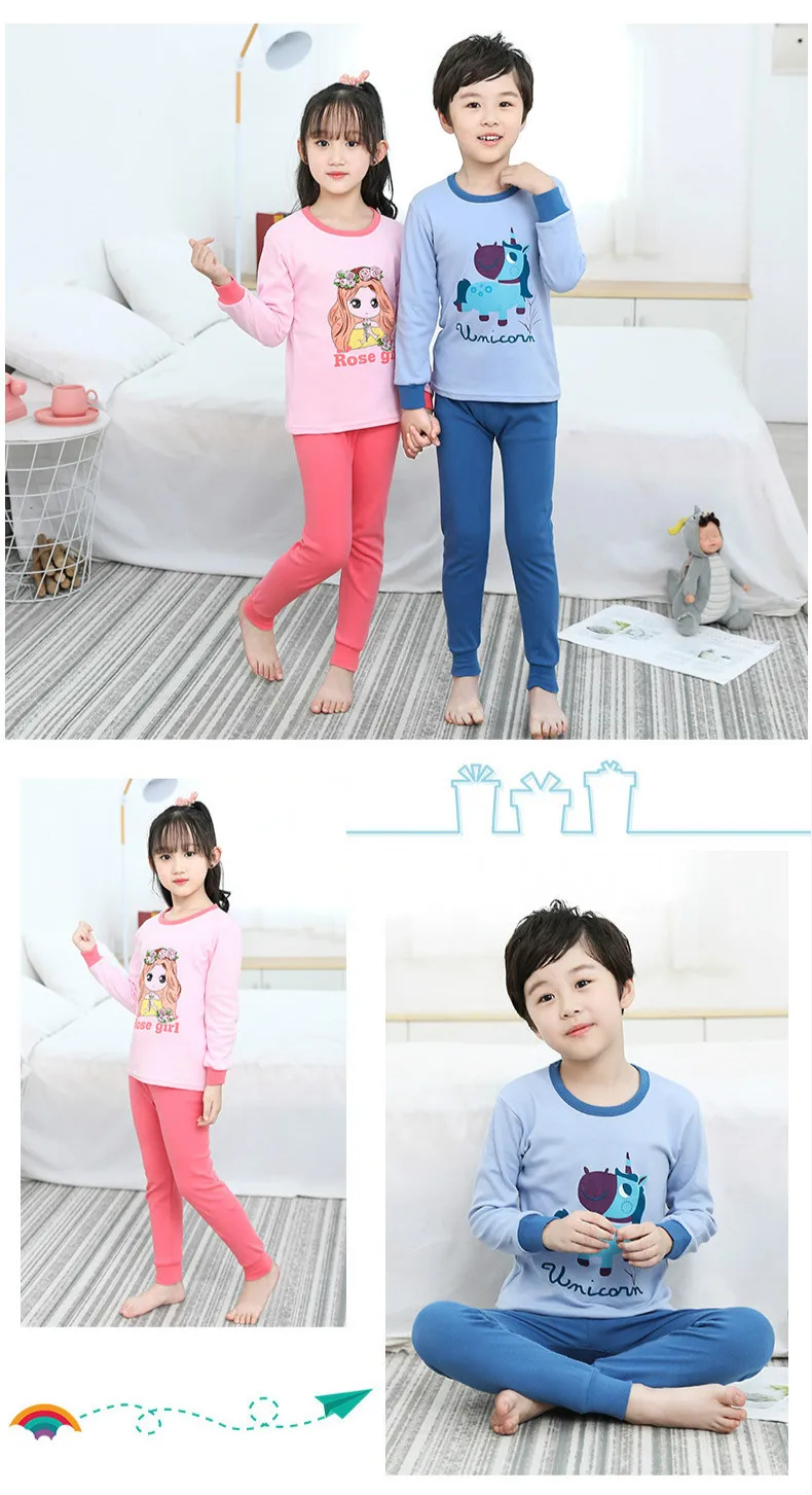 Kids Boys Girls Clothes Baby Pajamas Autumn Long Sleeve Set Cartoon Rabbit Unicorn Children's Sleepwear Winter Pyjamas Kids
