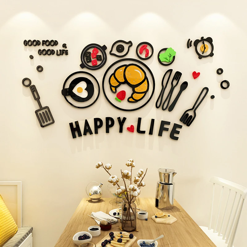 

Kitchen Food Acrylic Decorative 3D Wall Sticker For Living Room Restaurant Kitchen Dessert Shop Decor DIY Wall Sticker Decor